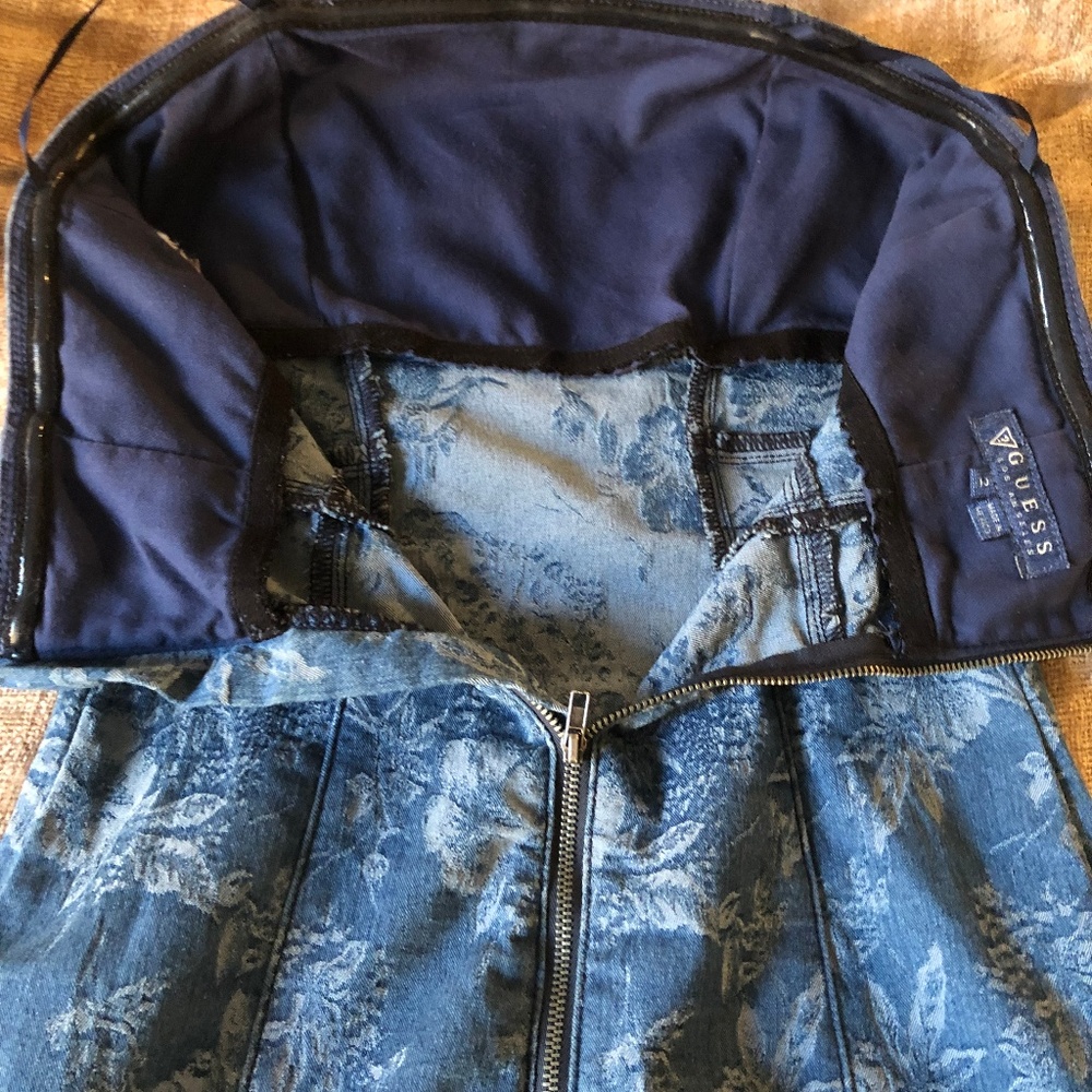 Final Sale Guess Strapless Floral Denim Dress 2 - Picture 7 of 8